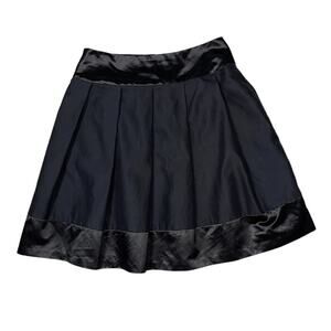 Trina Turk Pleated Satin Trim Flare Knee Length Skirt Black  Size 6